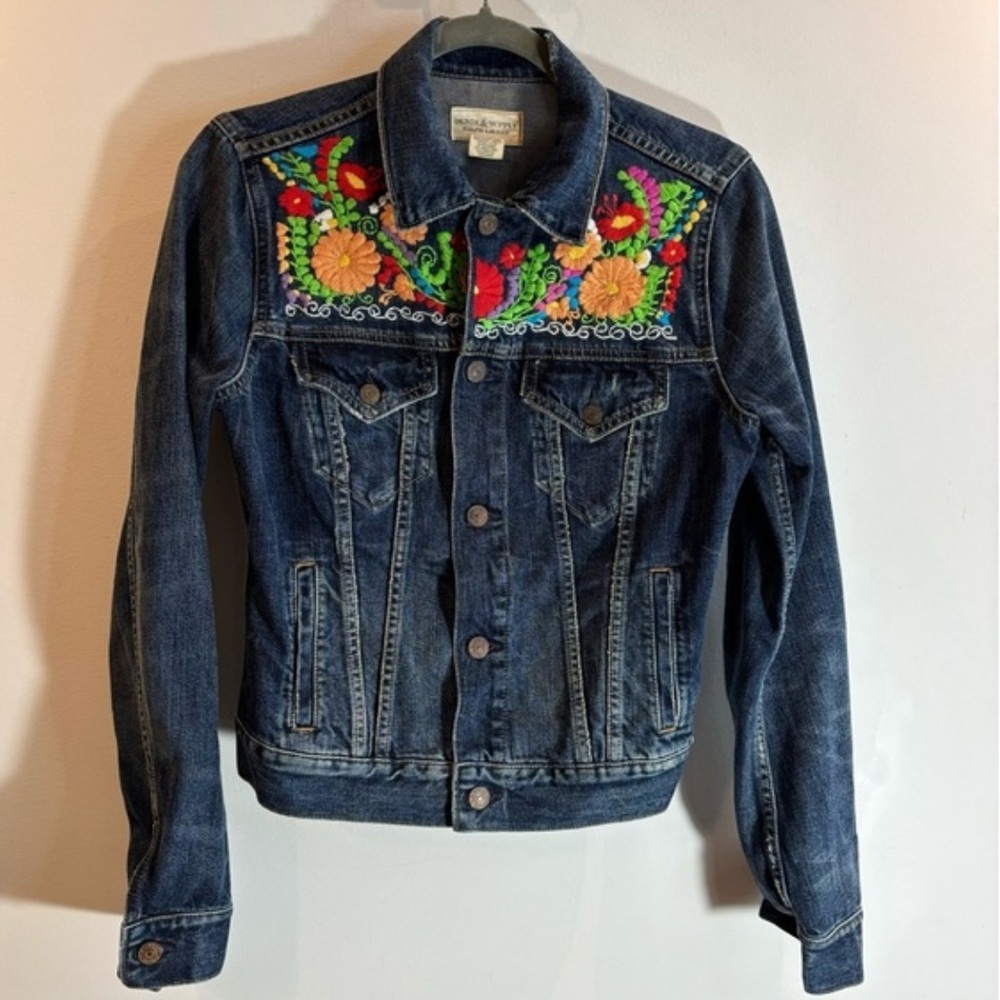 Denim & Supply Ralph Lauren Blue Jacket with Red Floral Embroidery
